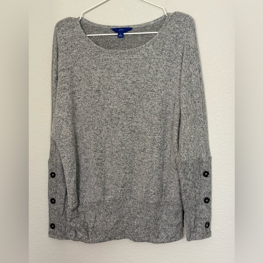 Oversized Grey Sweater with Button and Ruching Detail, size S Small